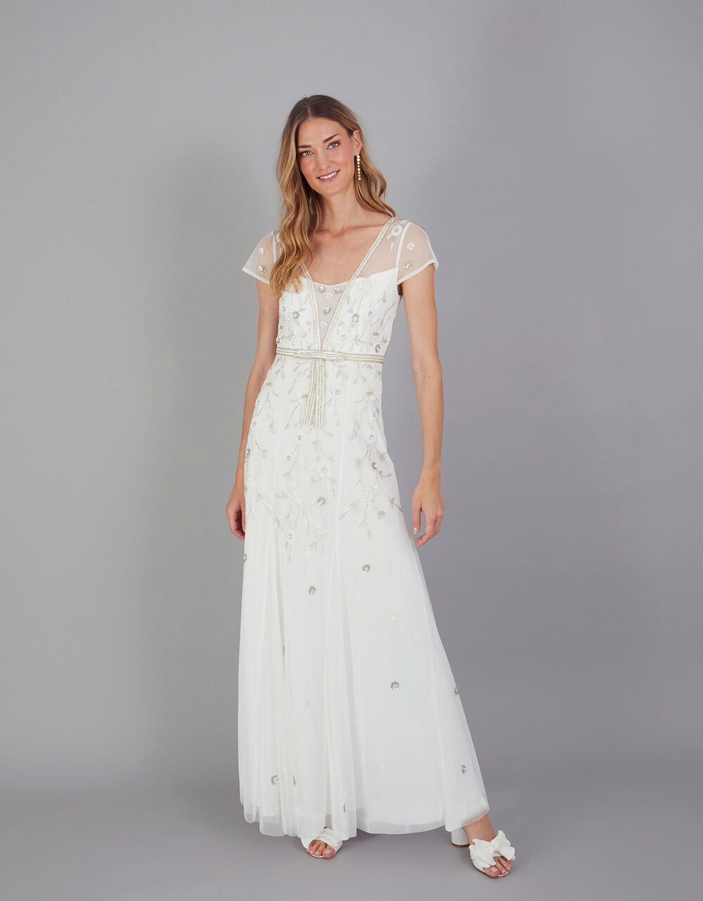 Monsoon Michelle embroidered maxi dress ivory